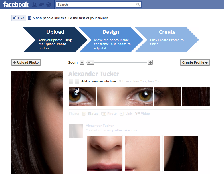 create facebook profile. Create Facebook Profile Header With An Application